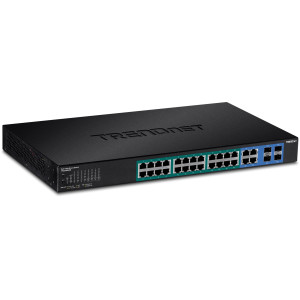 TRENDnet TPE-5028WS 28-Port Managed Gigabit Ethernet PoE+ Switch, 4x shared Gigabit ports (RJ-45 or SFP), rack mountable